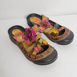Elite by Corky’s Sandals Size 7 Multicolor Leather Slip-On Clog FLAW